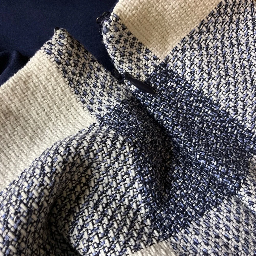Banana Republic Womens Skirt Size 2 Pencil‎ Blue White Plaid Tweed Career